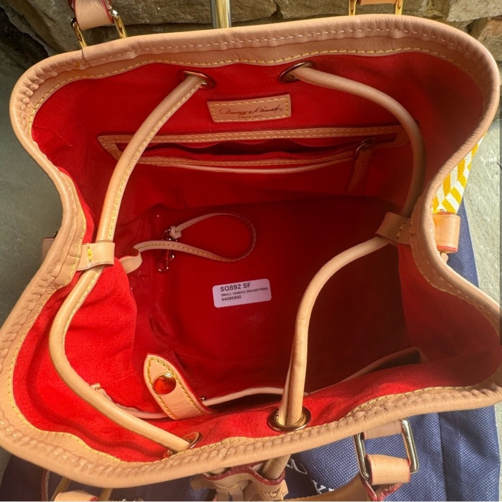 Sold! Dooney & Bourke Yellow and Tan Bag with Tassel Accents in dust bag - Picture 4 of 5